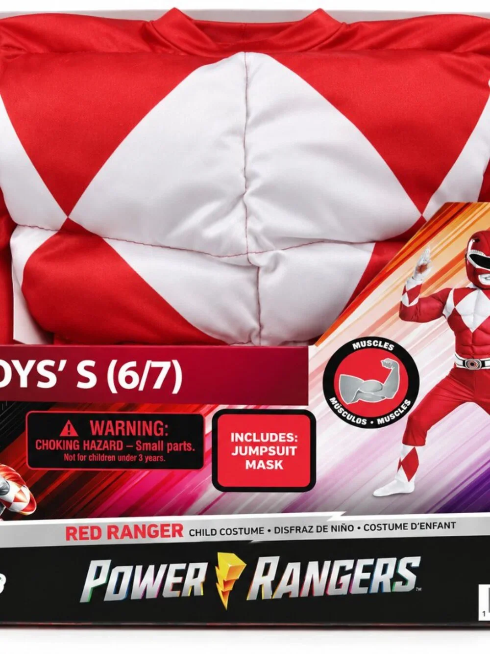 Power Rangers Red Ranger Muscle Costume Boys S 6/7 Jumpsuit Mask Halloween NWT